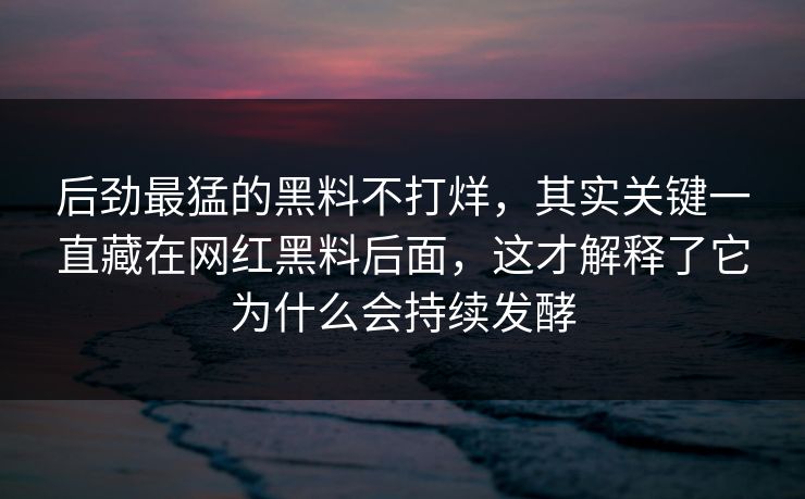 后劲最猛的黑料不打烊，其实关键一直藏在网红黑料后面，这才解释了它为什么会持续发酵