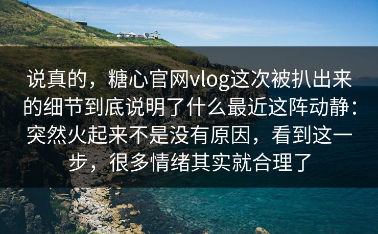 说真的，糖心官网vlog这次被扒出来的细节到底说明了什么最近这阵动静：突然火起来不是没有原因，看到这一步，很多情绪其实就合理了